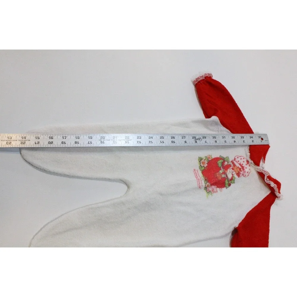 Vintage 80' Strawberry Shortcake White/Red Footed Pajamas Size‎ L Terry Cloth
